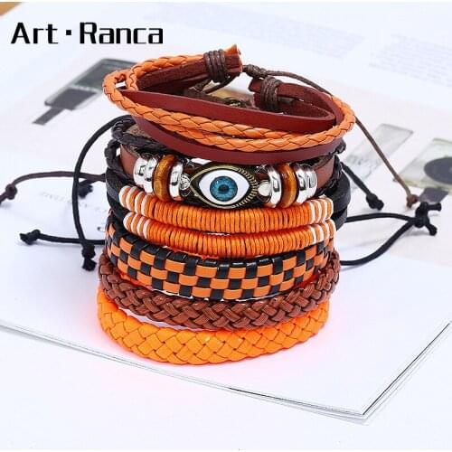 Fashion retro Devils Eye braided multi-layer leather mens and womens Bracelets