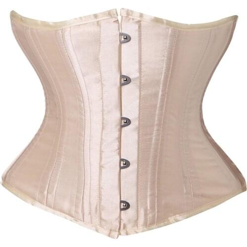 Fashion Sexy Womens 24 Spiral Double Steel Boned Waist Cincher Trainer Underbust Corset Bustier Plus Size XXS-2XL Champagne Goth