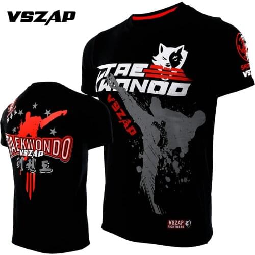 VSZAP Taekwondo Muay Thai T Shirt Men Homme Boxing MMA T Shirt Gym Tee Shirt Fighting Fighting Martial Arts Fitness Training