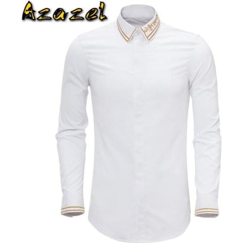 Azazel Mens Shirts Luxury Gold Embroidery Long Sleeve Mens Dress Shirts Party Wedding Shirt Men Plus Size 4xl Slim Shirts Man