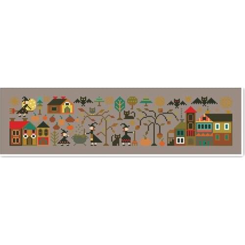 Halloween Wizard Home cross stitch kit design cotton silk thread 14ct coffee canvas embroidery DIY needlework