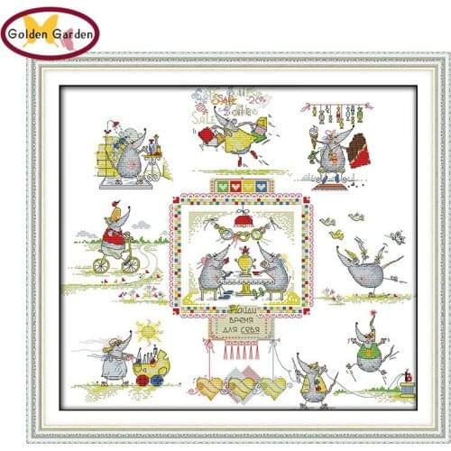 GG The Mice Wedding Embroidery Chinese Cross Stitch Kit Joy Sunday Embroidery Floss Needlework Counted Cross Stitch Set For Kids