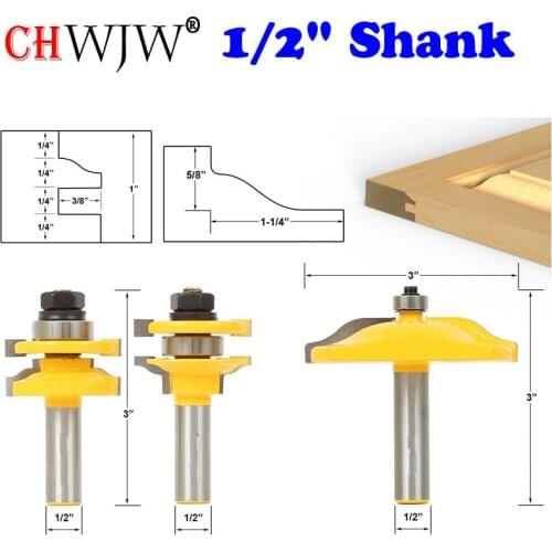 3Pcs 1/2'' Shank Rail & Stile Ogee Blade Cutter Panel Cabinet Router Bits Set door knife Tenon Cutter for Woodworking Tools