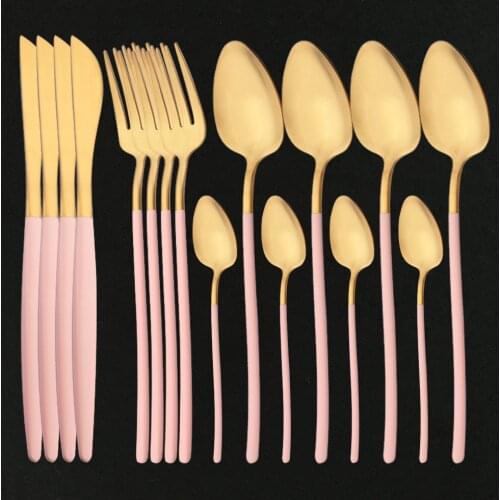 Pink Gold Cutlery Set 304 Stainless Steel Flatware Set 16Pcs Matte Dinner Set Kitchen Tableware Spoon Fork Knife Dinnerware