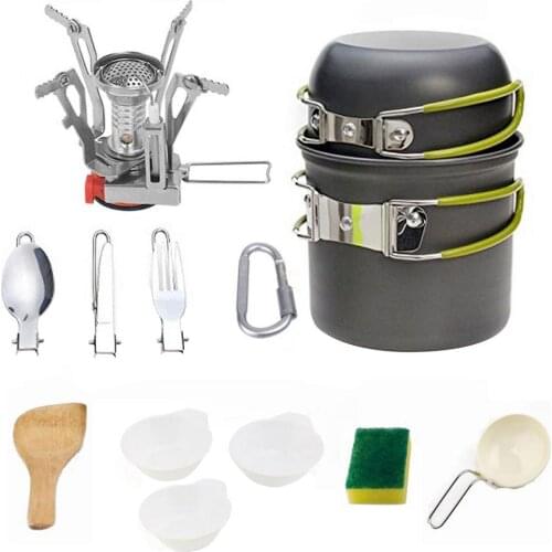 16pcs Cookware Utensils Set Outdoor Tableware Set Cooking Stove Kit Tourist Kitchen Pot Utensil Equipment 1-2persons Outdoor