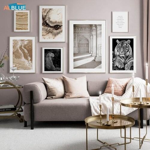 Wall Art Nature Landscape Canvas Posters Nordic Animal Tiger Print Painting Gold Vein Scandinavian Decoration Picture Home Decor