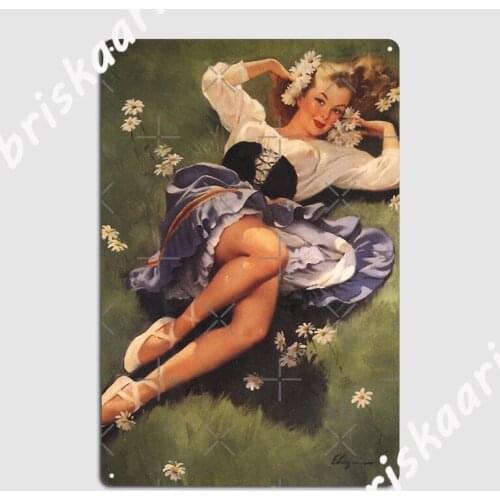 Pin Up Girl Lazy Days Are Here Again Gil Elvgren Illustrator Poster Metal Plaque Club Bar Vintage Poster Tin sign Posters