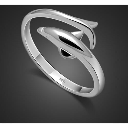 Christmas gifts.Fashion and lovely dolphin ring.Women sterling silver ring size can be adjusted.Girl solid 925 silver Jewelry