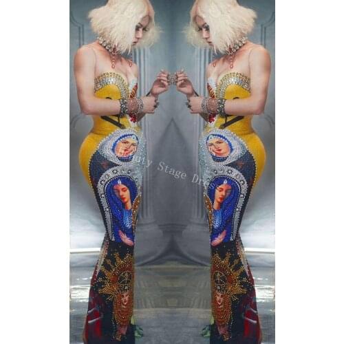 Sexy Full Rhinestone Print Stretch Dress Sleeveless Evening Birthday Wear Celebrity Prom Celebrate Nightclub Dress