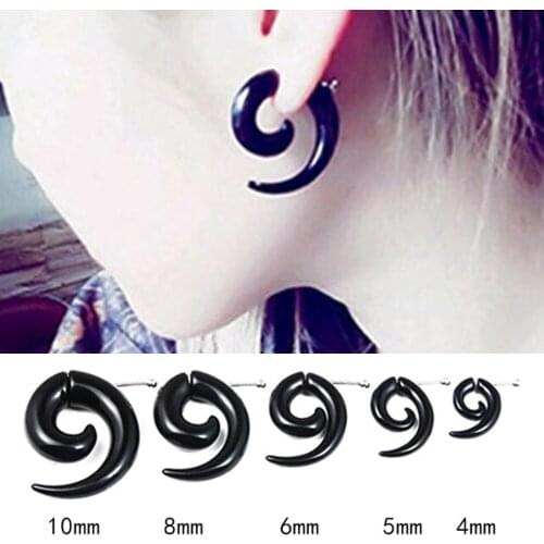 10MM 1pcs Fashion Novelty Unisex black fake spiral snail earrings Gothic Punk Stud Earrings for men women Rock Party Jewelry