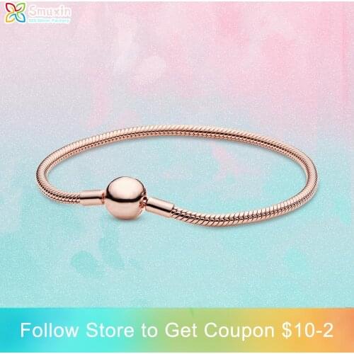 Smuxin 925 Sterling Silver Bracelets Moments Snake Chain Bracelet Friendship Bangles for Women Jewelry Making Girl Birthday Gift