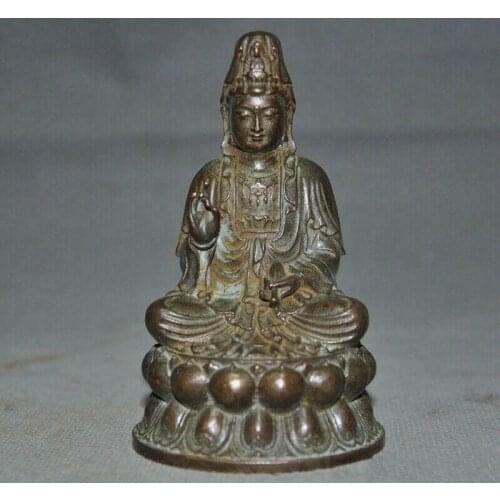Old Chinese Buddhism bronze Kwan-Yin Guanyin Bodhisattva goddess Buddha statue