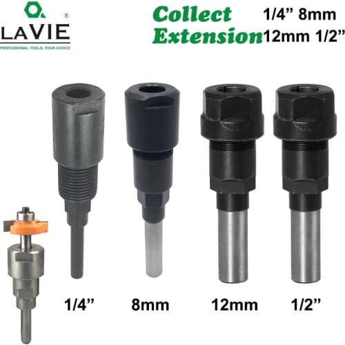 LAVIE 1 pc 1/4" 8mm 12mm 1/2" Shank Router Bit Extension Rod Collet Engraving Machine Extension Milling Cutter for Wood MC04003