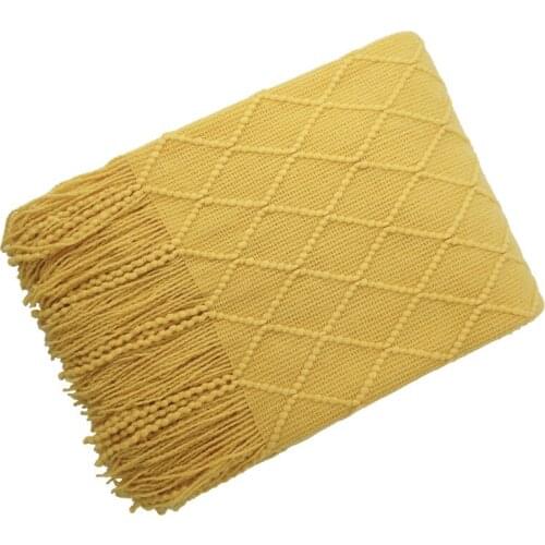 Nordic Knitted Blanket Travel Blanket Grey Khaki Sofa Throw Blanket with Tassels Air Condition Blankets 127x170cm/127x220cm