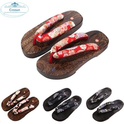 Women Men Couples Sandals Japanese Traditional Sakura Geta Clogs Kimono Rount Toe Wooden Shoes Anime Cosplay Outdoor Flip Flops