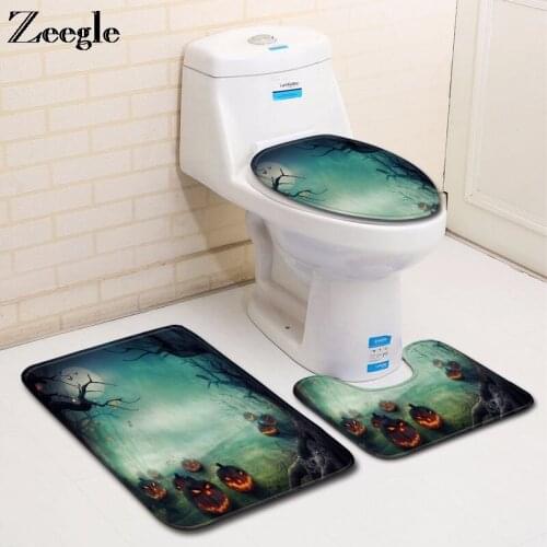 Zeegle 3pcs Toilet Set Absorbent Pedestal Rug Foot Mat Washable Toilet Seat Cover Mat Anti Slip Bathroom Doormat Bath Mat Set