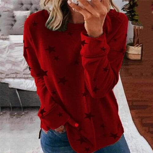 Women Casual Loose Long Sleeve T-Shirt Fashion Stars Printted T Shirts Ladies Slim O-Neck For Female New Ladies Tops