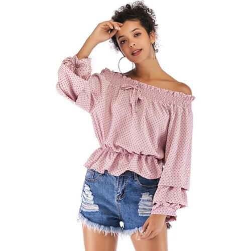 WSYORE Bohemian Blouses Women 2019 New Casual Slash Neck Chiffon Shirt Wave Point Puff Sleeve Top Long Sleeve Tops NS9013
