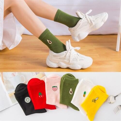 Women Cotton Socks Casual Middle Tube With Funny Fruit Pattern Embroidery Colorful Socks Female Autumn And Winter Hot Sale