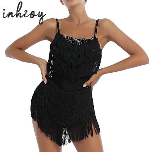Women Tassel Fringe Latin Dance Dress Ballroom Competition Performance Figure Skating Leotard Dresses
