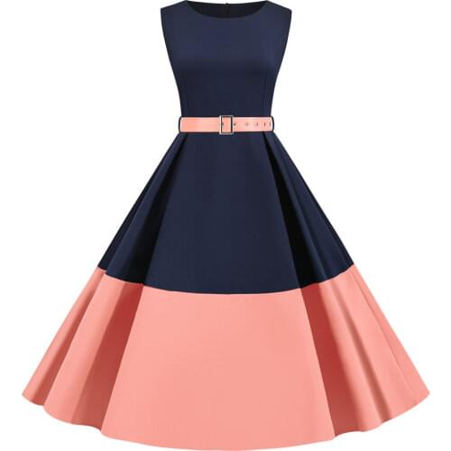 3XL Summer Women Elegant Vintage Midi Dress Sexy Solid Patchwork A-line Vestidos Sleeveless Party Dress Plus Size Robe Femme