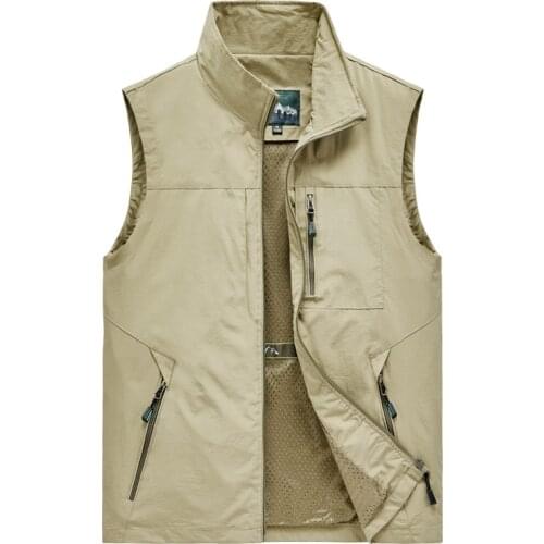 Mens Plus Size Multi-pocket Quick Dry Zipper Vest Stand Collar Photography Fishing Mountaineering Hiking Waistcoat