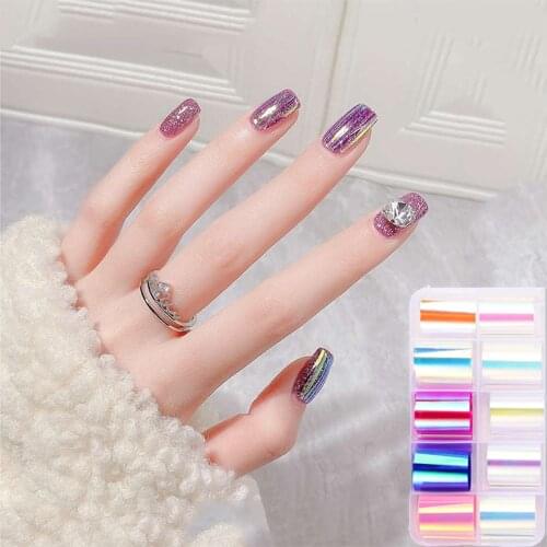 1Box Foil 3D Nail Art Decorations Stickers Decal Stick On Nails Laser Aurora Color Glass Paper Designs Manicure Tools Net Red