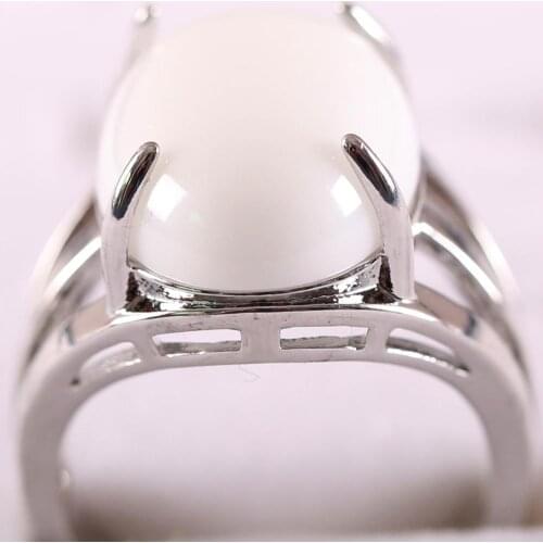 1Pcs Ring Jewelry For Women Gift Natural Oval Cabochon CAB Bead White Porcelain Stone Adjustable Finger Ring K188