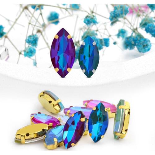 10 Pcs Mocha Fluorescence Rhinestone Hot Selling Navette Shape Gemstone Strass Sew on Crystal Dress Bright Decorations