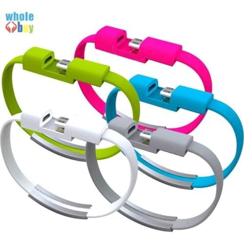 100pcs/lot 21cm Type C Micro 5pin 8pin USB 2.0 Hand Hoop Wrist Bracelet Style Cable Charging Data Cable for Iphone X 8 Samsung