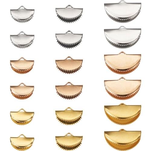 180pcs Metal Iron Half Ribbon Crimp Ends Caps 13/15/20mm Tassel Leather Cord End Connector Clasps for Jewelry Making DIY Finding