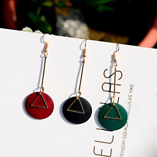 2019 Fashion Women Round Wood Long Dangle Hanging Earrings Trendy Classic Vintage Gold Metal Drop Earrings Korean Jewelry