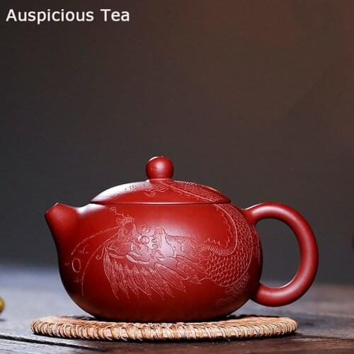 290ml Yixing Handmade Purple Clay Teapots Carved Dragon Pattern Tea Pot Raw Ore Dahongpao Beauty Kettle Chinese Yixing Tea Set