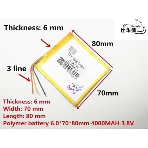 3 line The tablet battery 3.8V 4000mAH 607080 Polymer lithium ion / Li-ion battery for tablet pc battery
