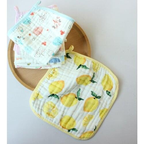 【4 Layers 】Newborn Bibs&Burp Cloths Cute Comfortable Cotton Cartoon Fruit Waterproof Anti-Dirty Saliva Towel Kerchief 28*28CM