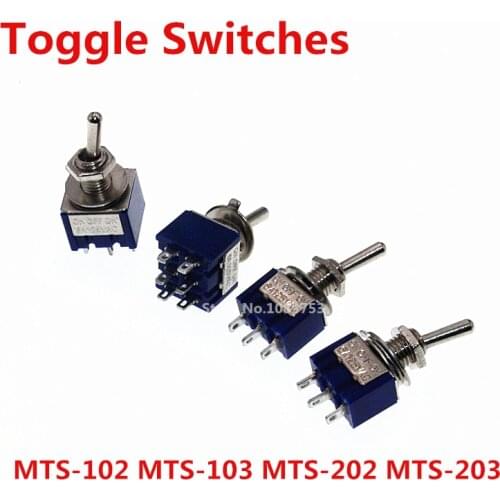 5Pcs Miniature Toggle Switch MTS-102 MTS-103 MTS-202 MTS-203 2/3 Position Blue 6A/125V 3A/250V