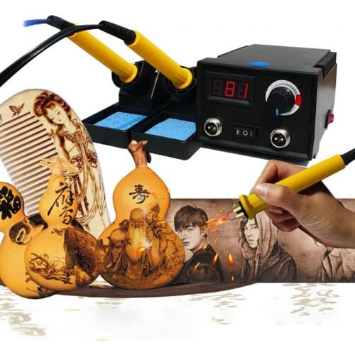 60W Digital Display Wood Burning Soldering Irons Crafts Tools Pyrography Pen Machine Kit Set With Pyrography Combustion Head