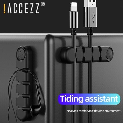 !ACCEZZ Cable Organizer Silicone Wire Winder Tidy Desktop USB Management Clips Holder Cord For Mouse Keyboard Headphone Earphone