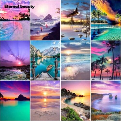 Diamond Painting Landscape Art 5D Diy Cross Stitch Kits Full Diamond Embroidery Sunset Beach Rhinestone Diamond Mosaic Art Decor