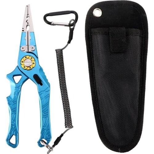 Aluminum Fishing Pliers Hook Remover Braid Line Cutter Split Ring Opener with Coiled Lanyard and Sheath Fly Fishing Knot Tying