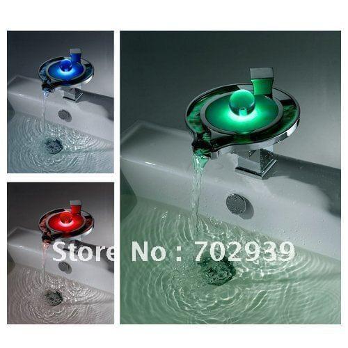 Free shipping New led lavtory sink faucet Color Changing LED Waterfall Bathroom Sink Faucet