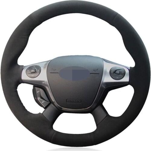 Car Steering Wheel Cover Soft Black Genuine Leather Suede Wrap For Ford Focus 3 2012-2014 KUGA Escape 2013-2016 C-MAX 2011-2018