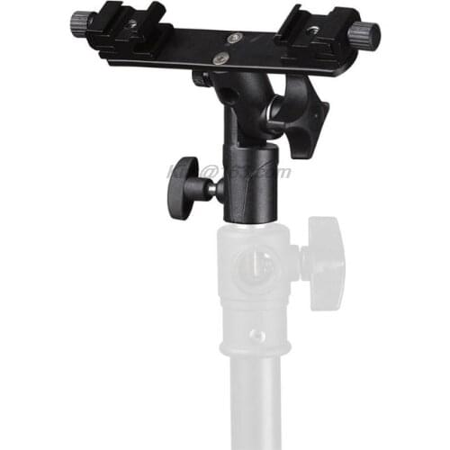 Double Hot Shoe Flash Umbrella Holder Light Stand Mount for Photography Camera