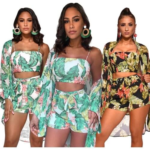 FNOCE 2021 new spring womens sets fashion trends casual eye catching pring long sleeve coats sport bar shorts Chiffon 3-pc suits