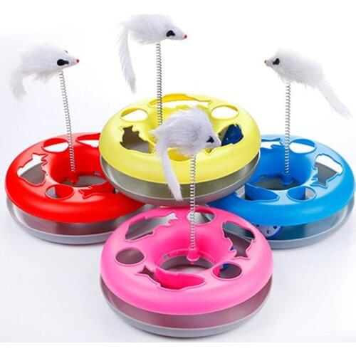 Pet Cat Toys Turntable Spring Mouse Toy Plastic Cat Carousel Puzzle Crazy Amusement Disk Cat Kitten Teaser Pet Interactive Toys