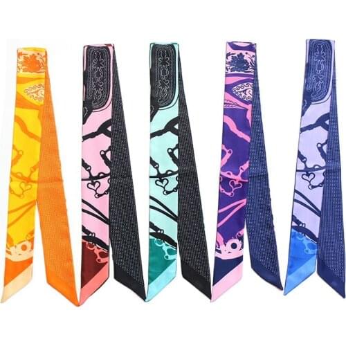 Classic Handbag Scarf Fashion Twill Printed Satin Headscarf Summer Ladies Silk Scarf Long Skinny Hair Hand Wristband Female JK49