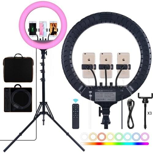 FOSOTO 18 Inch Led RGB Ring Light Photographic Lighting 2700-6500K Ring Lamp With Tripod and USB Port Ringlight For Phone Makeup