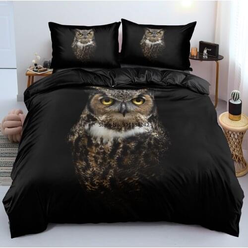 Fashion Owl Pattern Down Bed Cover Pillowcase Home Textile 3D Digital Printing King Queen Double Single Size Custom Bedding