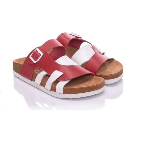 Moosefield Genuine Leather Womens Slippers DOUBLE COLOR MD-5MS CROSS-STRIPED SUMMER NEW SEASON WOMENS SLIPPERS