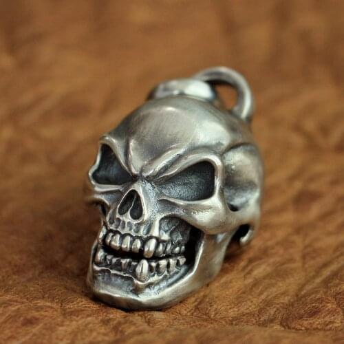 LINSION 925 Sterling Silver Handmade Skull Pendant Mens Biker Punk Pendant TA91